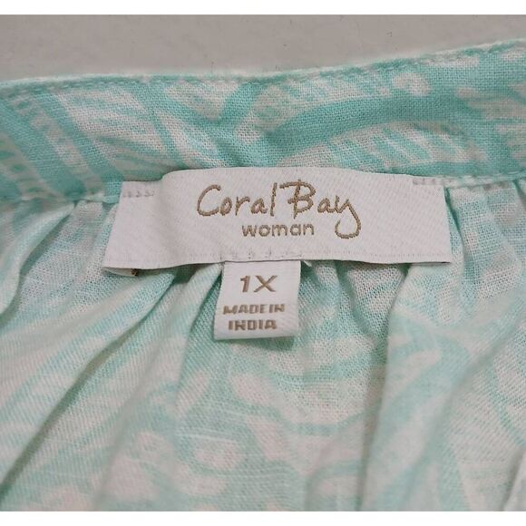 Coral bay womens size 1xl aqua blue green linen cotton shirt top flutter sleeve - Picture 5 of 8